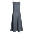 thumbnail image 3 of HKEJIAOI Robes Décontractées pour Femmes Offres Liquidation Robe d'Anniversaire Femme Décontractée à Rayures Imprimées Robe Sans Manches Col Rond Lin Poche Longue Robe Bleu Marine, 3 of 9