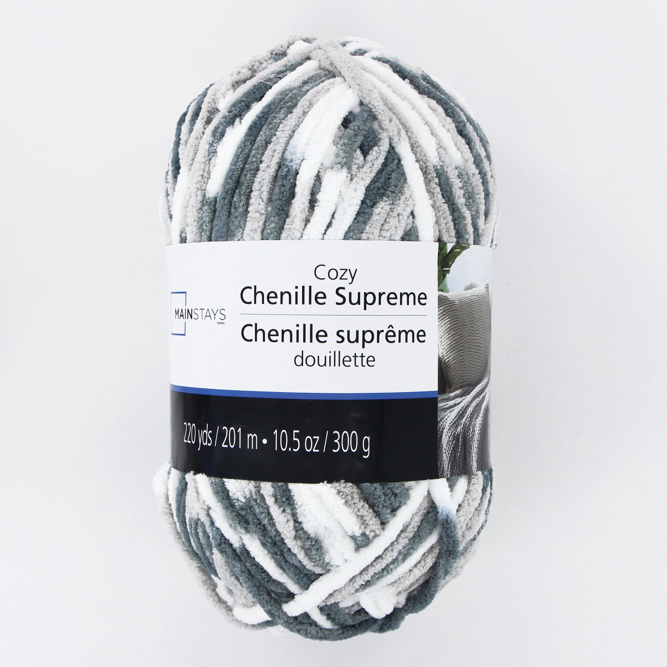 MAINSTAYS Cozy Chenille Supreme, 201 m (220 yd), 300 g (10.5 oz), 100% Polyester, Shades of Grey, 300 g (10.6 oz)