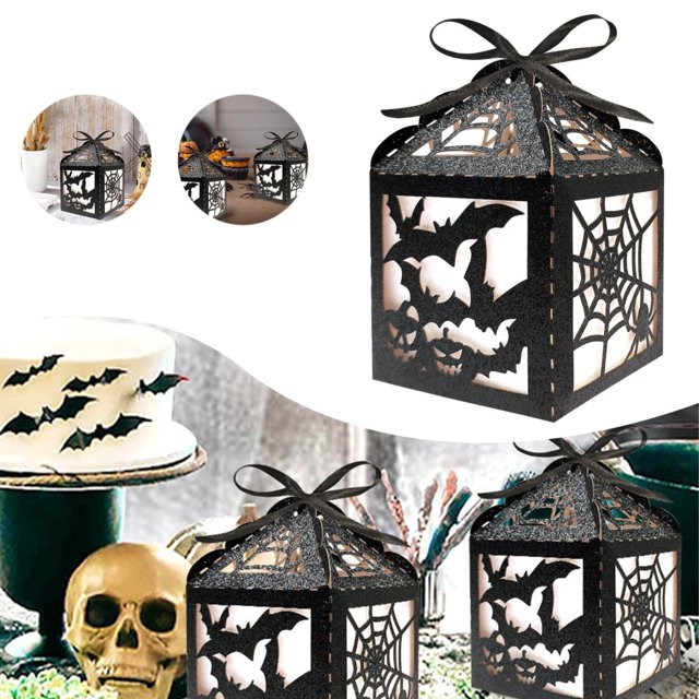 Oleegame 1PC Produce Storage Thank You Gift Boxes Cut Boxes Wedding Party Boxes Black Lace Boxes For Halloween Wedding Birthday Party Decorations With Ribbons Black