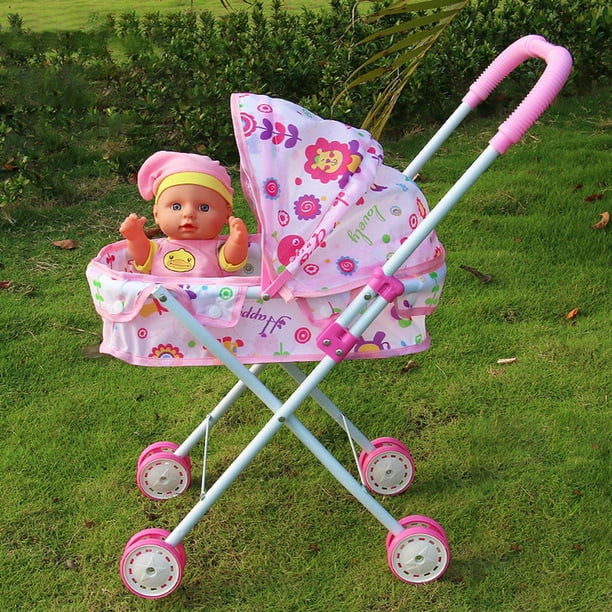 Poussette pour poupées 2 en 1 avec roues pivotantes et poignée réglable Poussette pour poupées 2 en 1 avec roues pivotantes et poignée réglable
