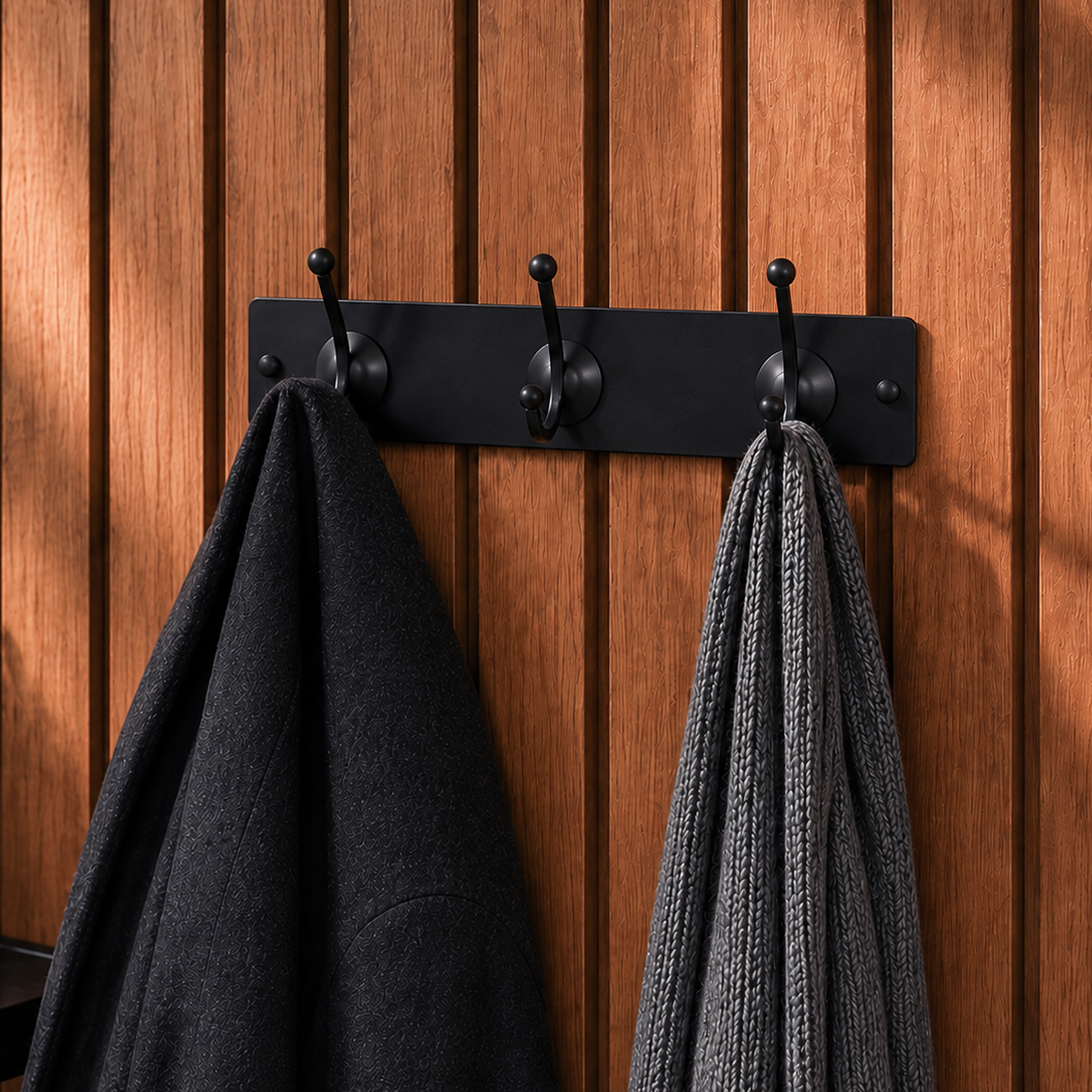 Era Classic 3 Peg Rail; Metal Wall Mount Rail, Traditional Space-Saving Storage Organizer for  Clothes, Hats, Coat, Bathrobe, Black