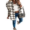 thumbnail image 3 of Womens Plaid Flannel Shirt Tops Long Sleeve Lapel Buttons Up Shacket Jacket Fall Spring Cardigan Coat, 3 of 6