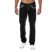 Ketyyh-chn99 Jeans for Men Flare Jeans Men's Casual Pants Linen Loose Pant Lightweight Athletic Trouser Black,2XL