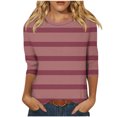 thumbnail image 1 of Annhoo Hauts d'Automne pour Femmes 2025 Mode Manches 3/4 Col Ras du Cou Chandails à Enfiler Chemises Décontractées Confort Blouses à Rayures Imprimées, 1 of 5
