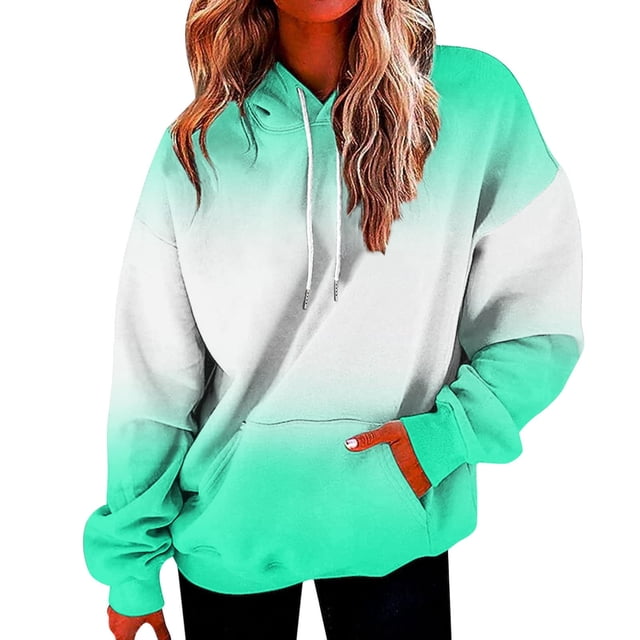 Timegard Sweatshirts for Women Plus Size Zipper Hoodies Pullover Gradient Color Fall Casual Loose Tops