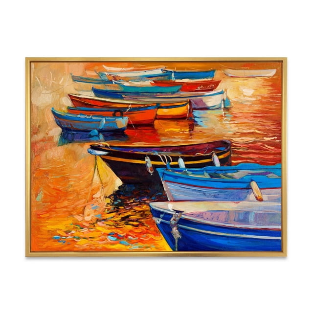 Sunset Time Frame Designart Boats In The Harbor During Warm Colourd Sunset I FLOAT FRAME ...