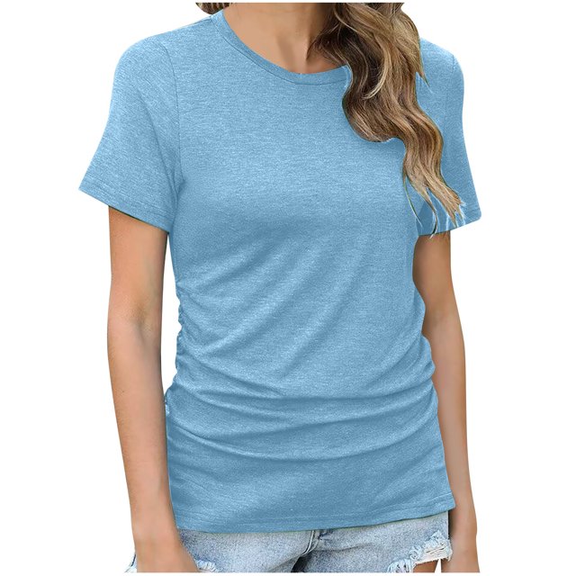 Yuyuzo ZyeKqe Summer Tops pour Femmes Chemises à Manches Courtes Col Rond T Shirts Ruchés Sortant des Tops