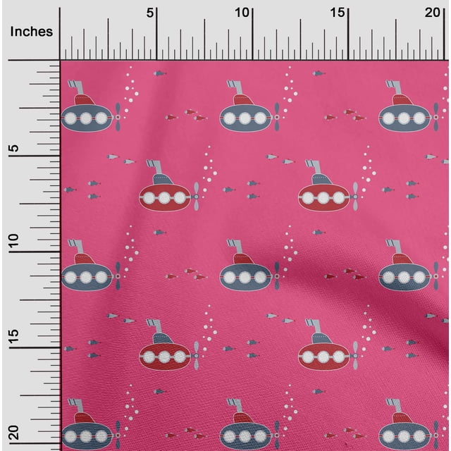 oneOone Polyester Lycra Pink Fabric Submarine & Fish Ocean Sewing Material Print Fabric By The Yard 56 Inch Wide