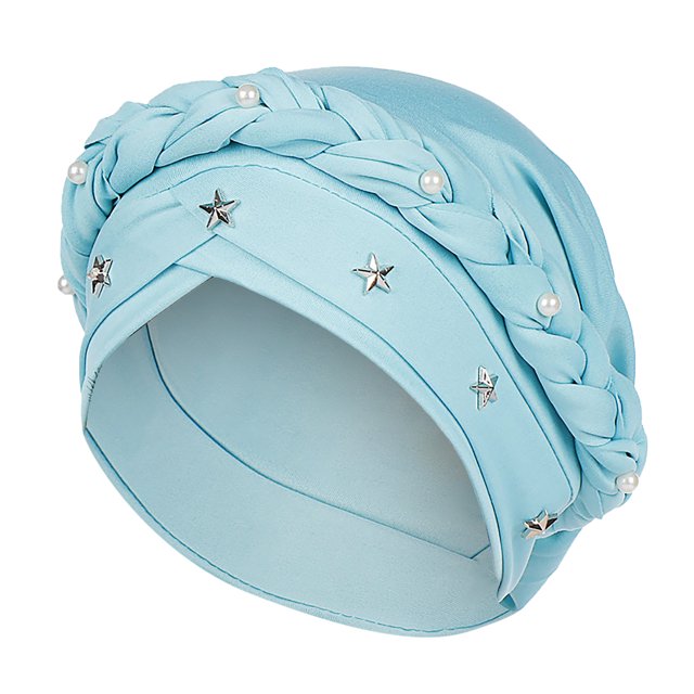Women Beading Braid India Hat Muslim Ruffle Cancer Chemo Beanie Turban Wrap Cap