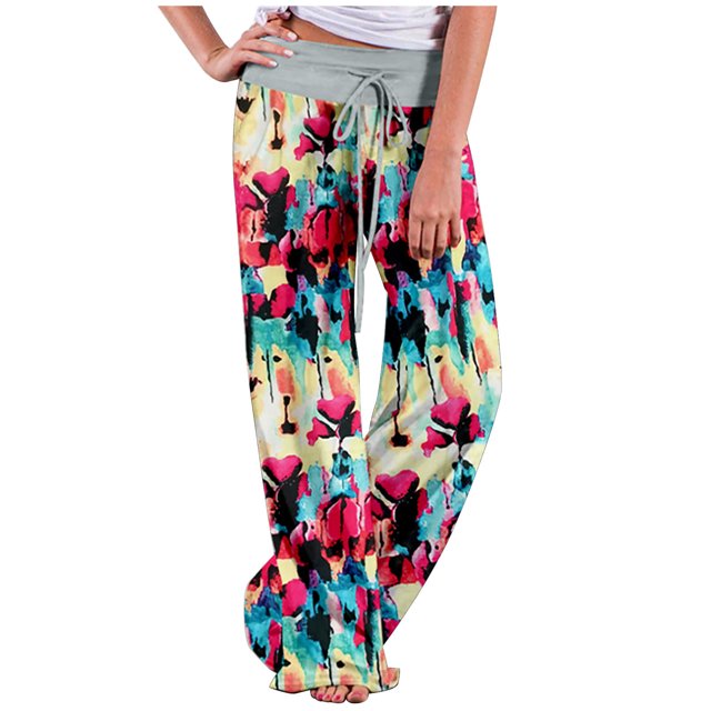 Birdeem Womens Spring/Summer High Waist Pants Printed Fashion Flower Print Waist Wide Leg Pants