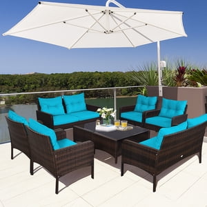 Gymax 8PCS Rattan Patio Conversation Set Cushioned Outdoor Furniture Set