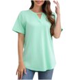 thumbnail image 1 of Blouses pour Femmes Couleur Unie Col Rond Manches Courtes T-Shirt Blouse Hauts, 1 of 9