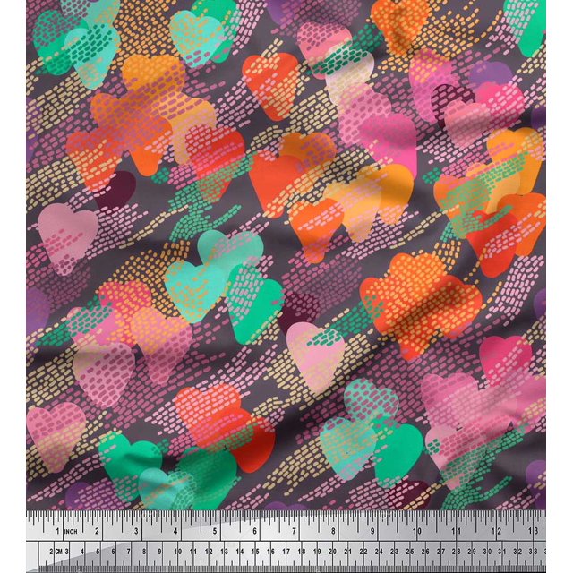 Soimoi Toile de Coton Brosse Coup & Coloré Tissu Imprimé Coeur par la Cour 56 Pouces de Large