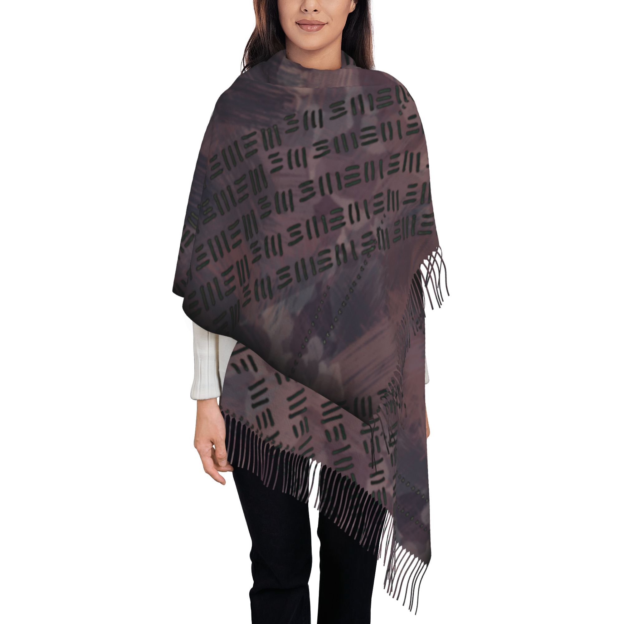 Foulard à Franges pour Femmes, Texture Vintage, Châle Long, Léger et Chaud