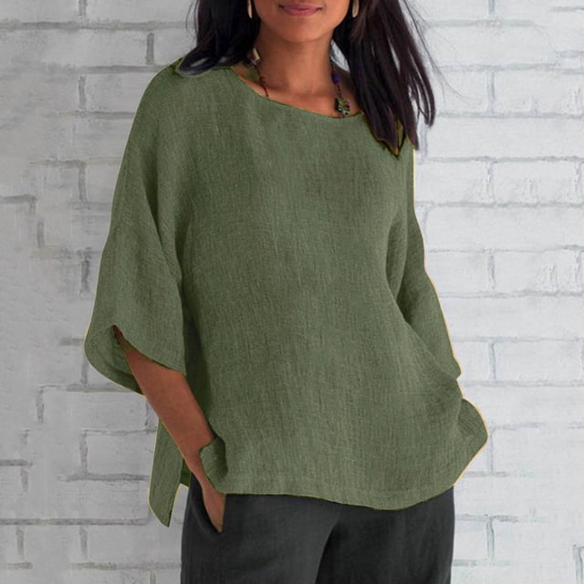 SMihono Hauts pour Femmes Été Chic Décontracté Mode d'Été pour Femmes Manches Raccourcies Col Rond Coton Ligne Ample Chemise Blouse T-shirt Oversize pour Femmes 2023