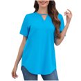 thumbnail image 1 of Blouses pour Femmes Couleur Unie Col Rond Manches Courtes T-Shirt Blouse Tops, 1 of 8