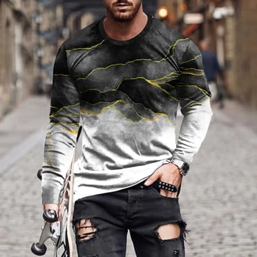 Meichang Long Sleeve T Shirt Men Tall,Mens Graphic Tees Trendy 3D Optical Illusion Print T-Shirts Funny Crew Neck Slim Fit Long Sleeve Shirts for Men