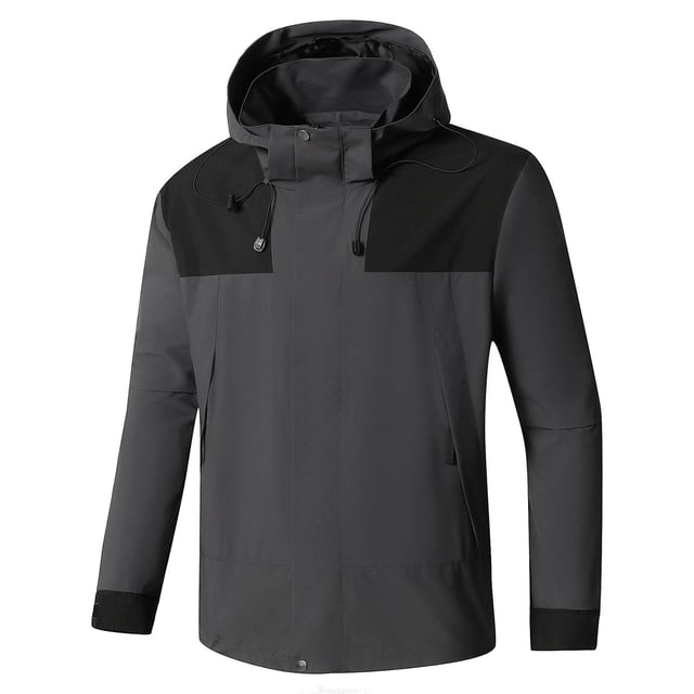 Pisexur Veste Coupe-Vent Homme Agencement de Couleurs Résistance à l'Eau Cordon Poches à Capuche Veste d'Extérieur Manteau Veste de Randonnée Homme Imperméable Manteau pour Homme
