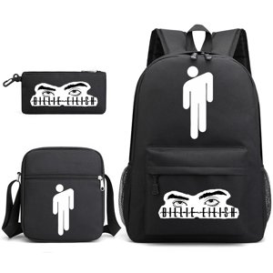 Billie Eilish Three-Piece Sac scolaire Sac à dos de papeterie étudiant Sac à dossier imprimé Noir~2 -COCHIE