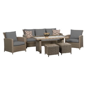 Oakmont 6PC High Table Conversation Set with Grey Cushions