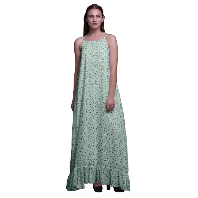 Bimba Robe de Nuit Imprimée Rose Florale Menthe Pastel pour Femmes Longue à Bretelles Spaghetti Robe Maxi Vêtement de Nuit Grande