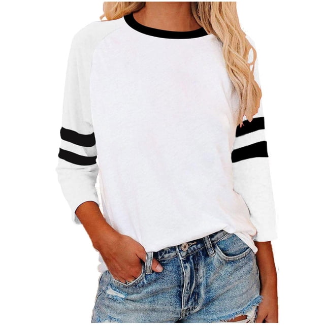 Timegard Hauts pour Femmes Grande Taille Col Rond Manches 3/4 T-Shirts Confortables Tunique Décontractée pour Porter avec des Leggings