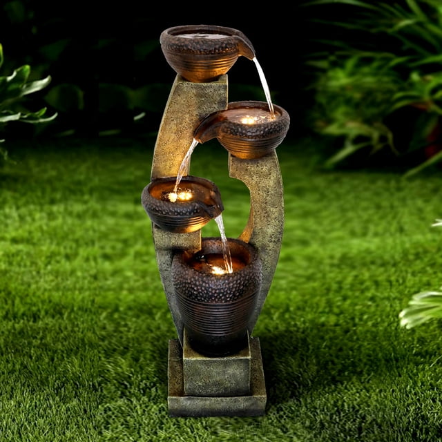 40-Inch Modern Outdoor Garden Fountain with LED Lights for Garden Patio Decor