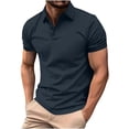 thumbnail image 3 of HVOBTTY Mens Summer Soft Versatile Pullover Casual Fashion Solid Color Collared Short Sleeve Loose Breathable Daily Base Layer Tops Dark Gray, M, 3 of 5