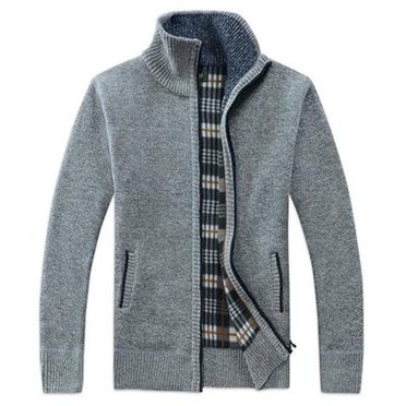 jsaierl Cardigan Sweaters for Men Knit Stand Collar Zip Up Outwear Top Long Sleeve Woolen Plaid Sweater Jacket