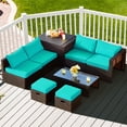 thumbnail image 3 of Gymax Ensemble de Conversation pour Patio en Rotin PE Osier 8 Pcs Ensemble de Meubles Toutes Saisons avec Coussins Turquoise, 3 of 8