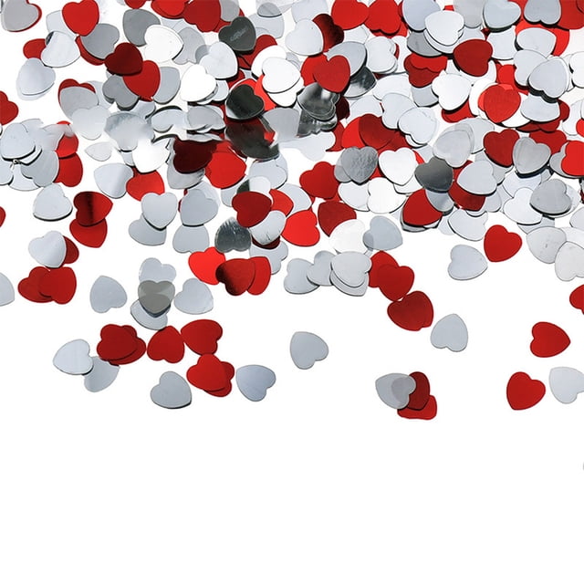 Langgg Paper Scraps Mini Heart Shape Wedding Accessory Plastic Material Confetti Tabletop Ornament for Valentine's Day red silver15mm 1Set