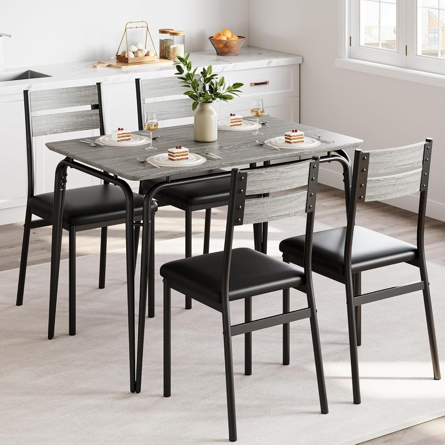 Dining Table for 4, Small Table and Chairs Set of 4, Square Dinette Set for 4, Dinner Table Set, 5 Piece Kitchen & Dining Room Sets for Small Space, Apartment (Gray, Dining Table with 4 Chairs)