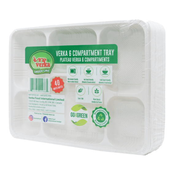 Verka Green Line 6 Compartment Tray, 40 Units