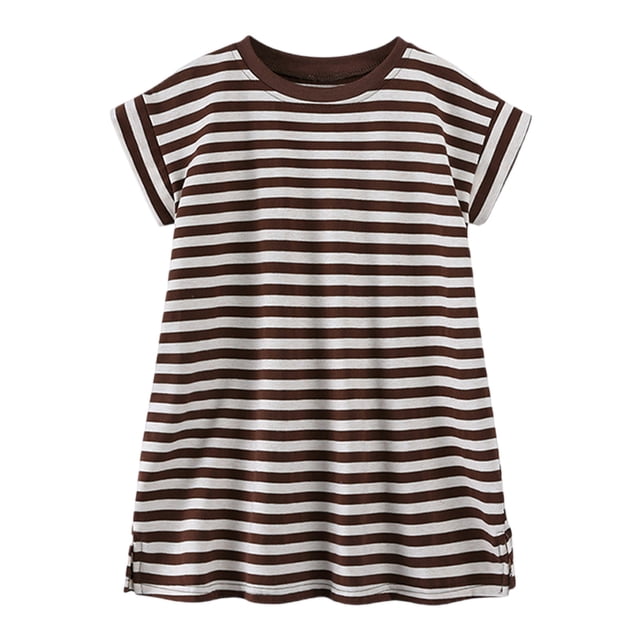 RXIRUCGD 2025 Vêtements d'Été pour Enfants Robe d'Été Décontractée Mignonne à Rayures Col Rond Manches Courtes pour Fille de 12 Mois à 12 Ans