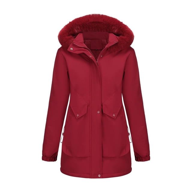 Women's Solid Mid Length Jacket With Large Collar And Warm Winter Coat,Size:L