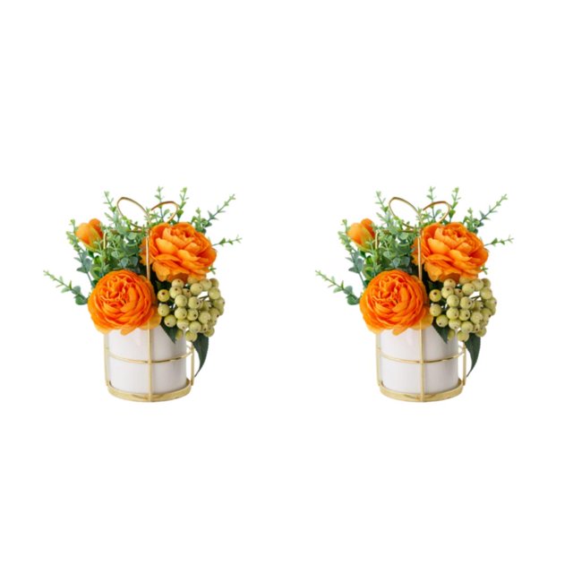 kurtrusly Artificial Flowers With Vase Add Of Color And Style To Any Room Indoor Pinellia orange 2Set