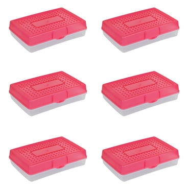 Storex Large Plastic Pencil Box for Elementary School, 11.25 x 7.75 x 3 in, Red, 1 Count