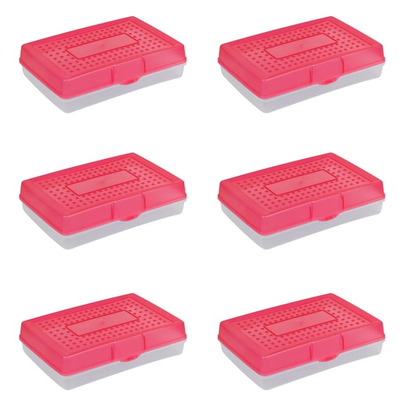 Storex Large Plastic Pencil Box, Lightweight Storage Case for School, Home and Office, Grade School to College, Red