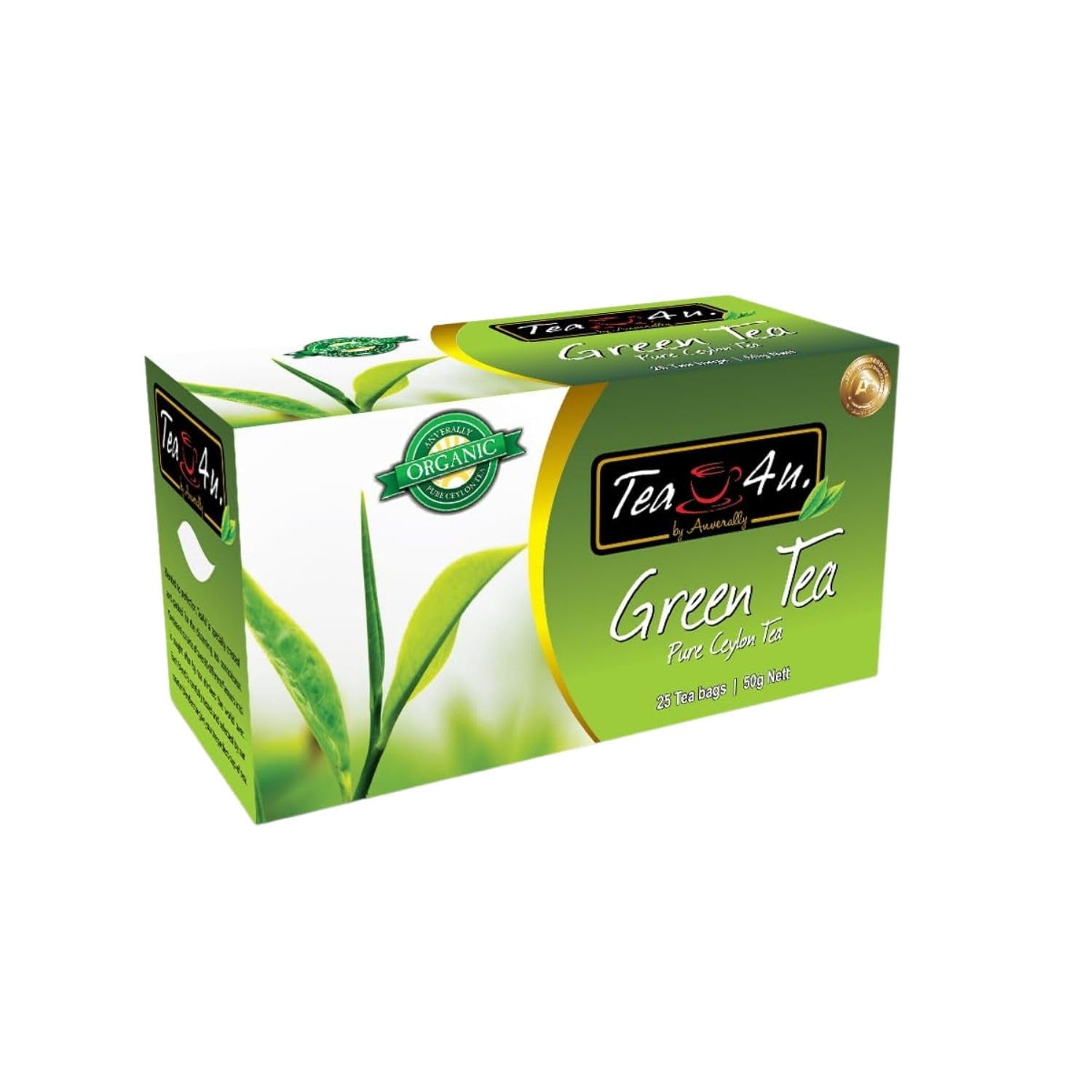 Tea4U Organic Ceylon Green Tea Bags, 25-Count – Expertly Blended Handpicked Leaves
