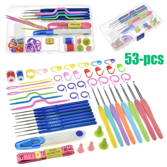 53Pcs Crochet Hooks Tools Knitting Needles Stitches Knit Weave Craft Yarn Set Sewing Accessories