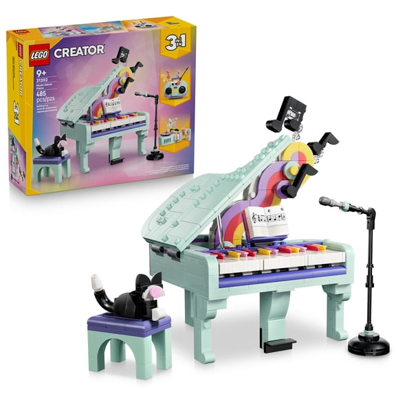 LEGO Creator 3 in 1 Music Decor Piano with Cat - Building Toy for Girls & Boys, Ages 9+ - 3 Building Options - Bedroom Decor - Gift Idea for Kids - 31392