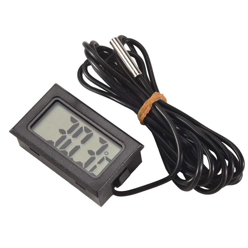 Thermometer digital LCD -40 Degrees Celsius + 110 Degrees Celsius Temperature measuring instrument Temperature gauge, 2 Meter,1 x temperature measuring device,black