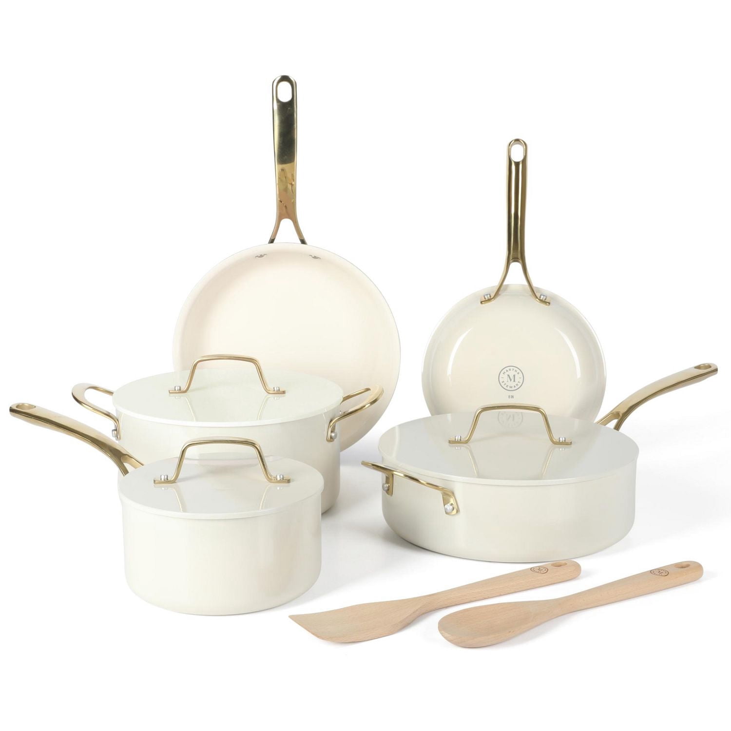 Martha Stewart Galway 10 Piece Aluminum Cookware Set w/Alum Lid, Linen