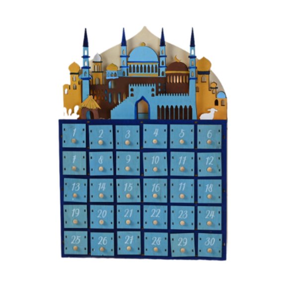 Lipstore Wooden LED Reciprocal Calendar Art Ramadan Decoration for Living Room Hallway blue
