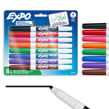 EXPO Dry Erase Markers, Low Odour Ink, Fine Tip, Assorted Colours, 8 Count