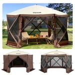 VEVOR 10x10FT Camping Gazebo Screen Tent, Pop Up Gazebo, Pop Up Canopy with Mosquito Netting, 6 Sides Outdoor Screen Tent with Mesh Windows and Portable Carry Bag for Camping, Backyard Party,Brown