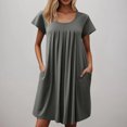 thumbnail image 3 of Ovzne Robes d'Été pour Femmes 2025 Robe d'Été Femmes Chemise de Nuit avec Poches Chemises de Sommeil Manches Courtes Tenue de Nuit devant Plissé Nuisette Col Rond Robe de Nuit Robe d'Été Manches Courtes C, 3 of 6