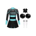 thumbnail image 1 of Hansber Tenues de Cheerleading pour Filles Uniforme de Cheerleading Robe Fantaisie avec Pompons Ensemble de Bas Bleu Vert&Blanc 8, 1 of 5