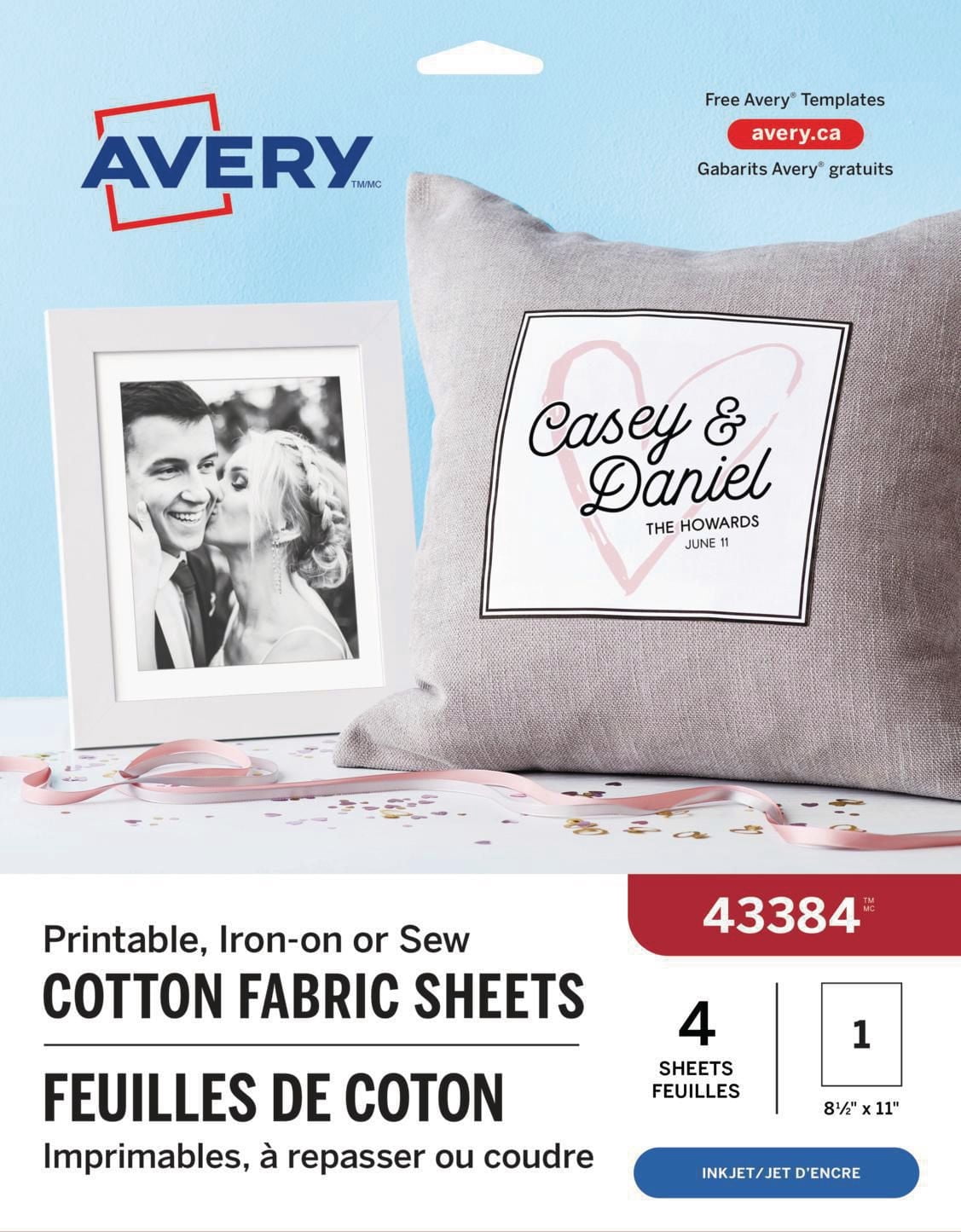 Avery Tissu imprimable, 11 po x 8 ½ po, pour imprimantes à jet d'encre - 43384