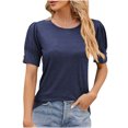 thumbnail image 1 of Timegard Short Sleeve Tops for Women Button Crew Neck Comfy Blouse Casual Tunic Tops Basic T Shirts, 1 of 3